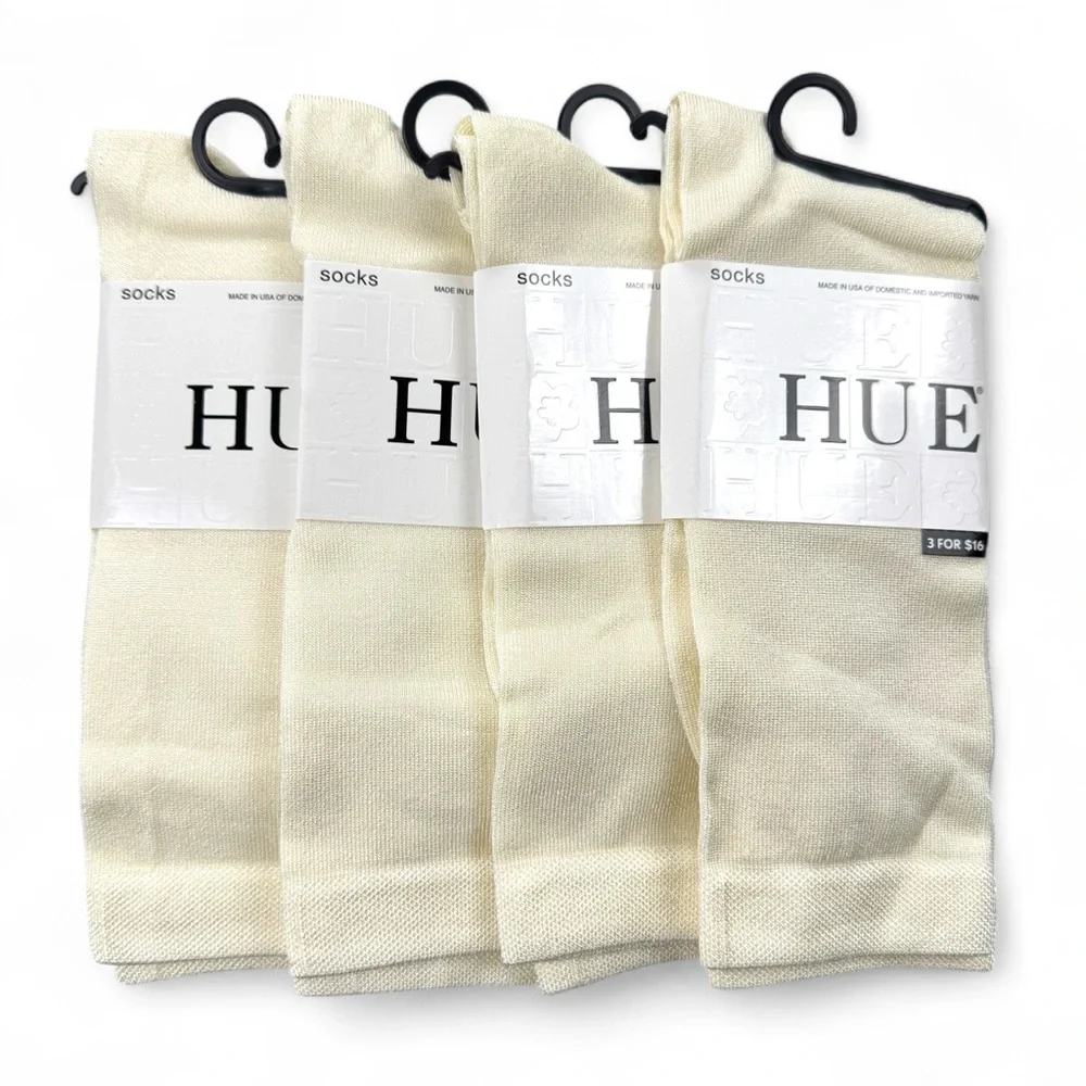 Hue Womens Ivory Cream‎ Luster Flat Knit Socks OSFM Dress Socks 4 Pairs